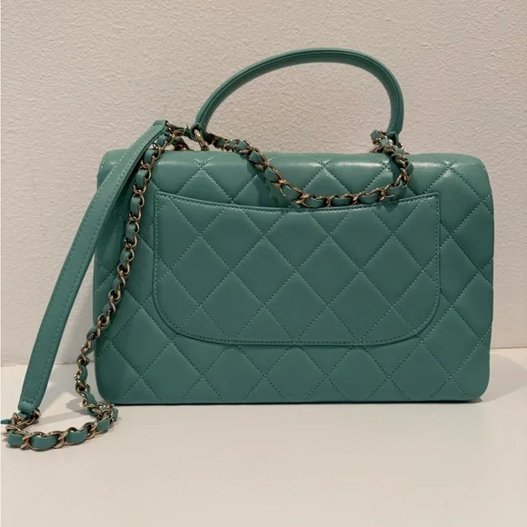 CHANEL Turquoise Lambskin Quilted Small Trendy CC Dual Handle Flap Bag - Picture 10 of 12
